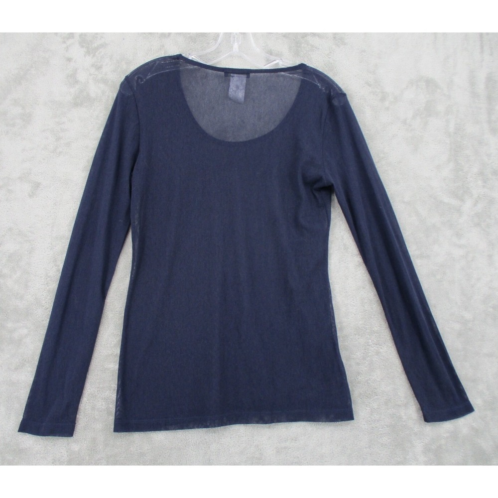 Dolcezza Blouse Womens Medium Sheer Stretch Pullover‎ Casual Lightweight Navy